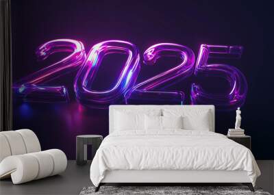 Futuristischer Neujahr 2024 Hintergrund. Lila 3D-Zahlen auf modernem Design. Sylvester-Motiv für digitale Medien, Grußkarten, Einladungen. Zeitgemäße Ästhetik für festliche Projekte Wall mural