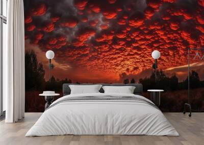 Rote furchteinflößende Mammatus Wolken am Himmel, ai generativ Wall mural