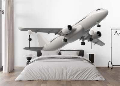 High detailed white airliner, 3d render on a white background. Airplane Take Off, isolated 3d illustration. Airline Concept Travel Passenger plane. Jet commercial airplane Wall mural