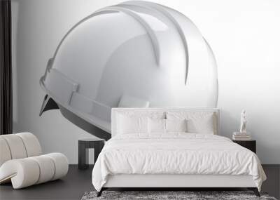 Side view of white construction helmet isolated on a white background. 3d rendering of engineering hat Wall mural