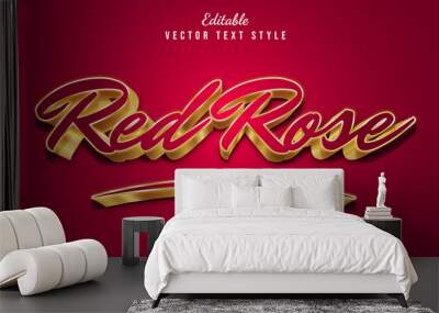 3d Red Rose and Gold Text Style Effect Wall mural