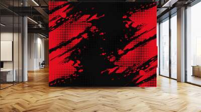 Abstract Red and Black Dirty Grunge Background with Halftone Effect. Sports Background with Brush Stroke Illustration Wall mural