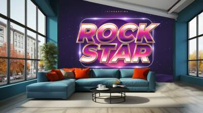 Colorful Rock Star Text in Retro Style with Glitter and Glowing Effect. Editable Text Style Effect Wall mural