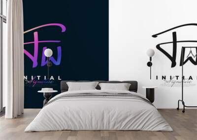 Initial F and W Logo Design with Handwriting Style in Colorful Gradient. FW Signature Logo or Symbol for Wedding, Fashion, Jewelry, Boutique, and Business Identity Wall mural