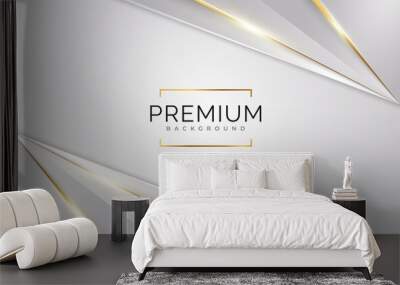 Luxury White and Gold Background with Golden Lines and Paper Cut Style. Premium Gray and Gold Background for Award, Nomination, Ceremony, Formal Invitation or Certificate Design Wall mural