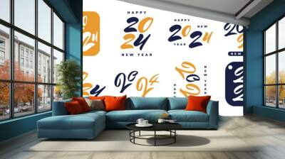 Set of 2024 Happy New Year Logo Text Design. 2024 Numbers or Labels with Black Color Isolated on White Background. New Year Symbol Wall mural