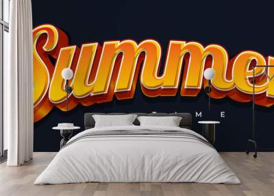 Summer Time Banner or Poster with 3D Orange Text Style. Summer Time Lettering Isolated on Blue Background Wall mural