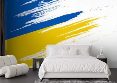 Ukraine Flag with Brush Concept. Flag of Ukraine in Grunge Style. Pray for Ukraine. Hand Painted Brush Flag of Ukraine Country Wall mural