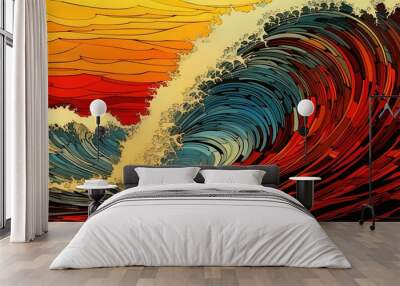 a drawing of an ocean wave. Fantasy concept , Illustration painting. Wall mural