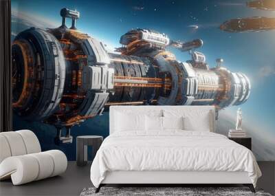 A sci-fi space station with zero gravity combat. Fantasy concept , Illustration painting. Wall mural