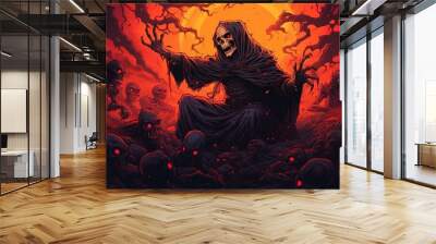 A warlock summoning a legion of demons to do their bidding . Fantasy concept , Illustration painting. Wall mural