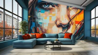 Expressive street art and graffiti, Portrait of a girl . Fantasy concept , Illustration painting. Wall mural