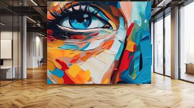 Oil painting of a woman face. Girl's face made from splashes of colored acrylic paints . Fantasy concept , Illustration painting. Wall mural