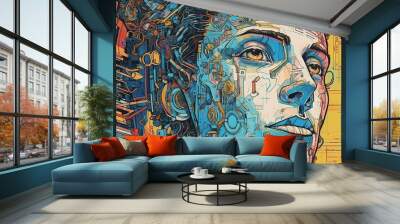 Portrait of a cyborg girl . Fantasy concept , Illustration painting. Wall mural