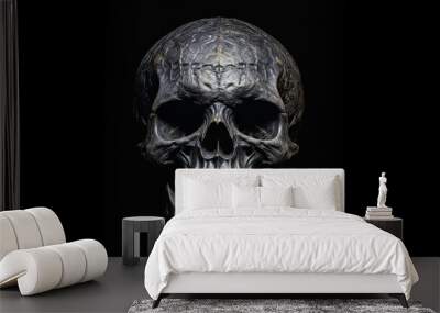 a sinister skull recessed in a black background Wall mural