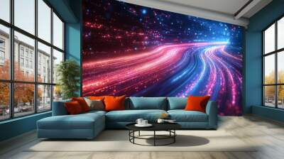 Abstract technology background of high speed global data transfer, ultra fast broadband and connection, digital cyber tech motion  Wall mural