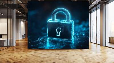 an illuminated padlock on a taxtured blue background representing digital security concept generative ai  Wall mural