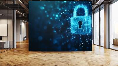 an illuminated padlock on a taxtured blue background representing digital security concept generative ai Wall mural