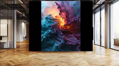 Imagine Stylized flowing smoke mandala 3bhk, in the style of alessio albi, dark purple, dark teal, peach, rich brown, magenta Wall mural