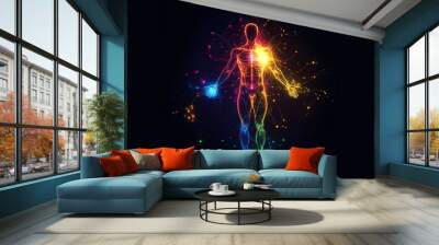 infographic image of a body. It has a large, bright aura. energized. black background Wall mural