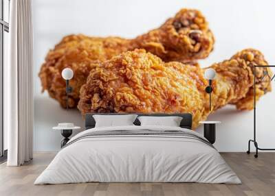 It's a fried chicken piece coated with flour or batter that looks delicious and tasty and isolated on a transparent background. Delicious fast food fried with the perfect ingredients Wall mural