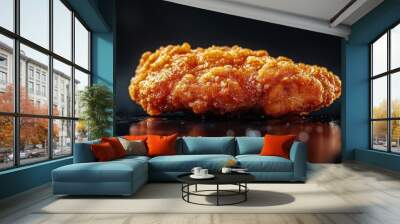 It's a fried chicken piece coated with flour or batter that looks delicious and tasty and isolated on a transparent background. Delicious fast food fried with the perfect ingredients Wall mural