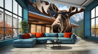 moose in glasses and hoodie Wall mural