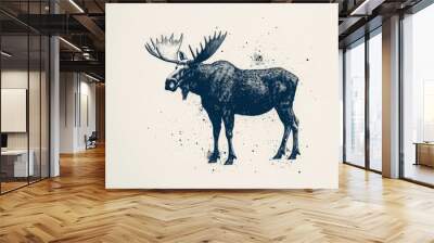 pen and ink sketch, moose with antlers, white background Wall mural