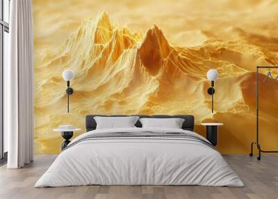 Saudi map line as gold 3D gigantic mountain architecture in a desert Wall mural