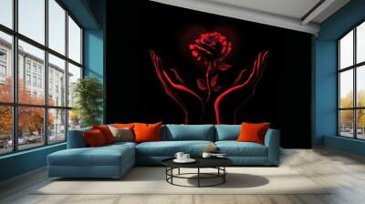 silhouette of love shape with hands valentine, red rose Wall mural