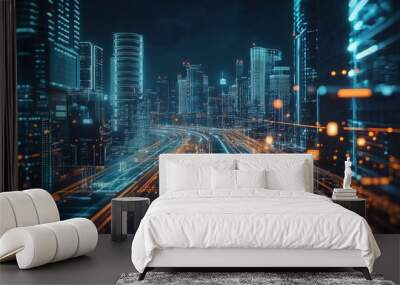 traffic in tha night city Wall mural