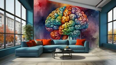 Watercolor brain illustration, beautiful abstract brain  Wall mural