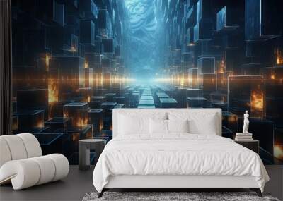 A background design maze of glass, reflecting and refracting light in mesmerizing and confusing ways. Wall mural