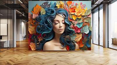 Relaxed woman illustration. Beautiful girl wellness concept. Wall mural