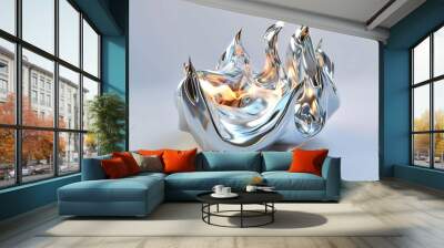 3d chrome metal of y2k fire icon Flame shape in liquid mercury 3d rendering illustration of abstract neo tribal cyber sigil metallic melted modern burn form Wall mural