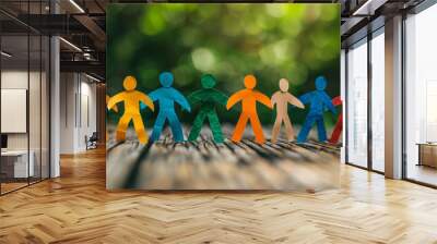 A group of paper people coming together Community and friendship concept Wall mural