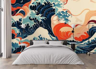 Dynamic vector illustration of leadership infused with Japanese wave patterns symbolizing guidance Wall mural