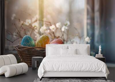 Easter Eggs in a Basket by the Window Wall mural