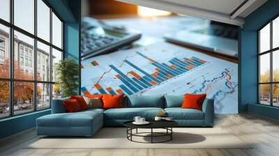 Economic analysis report with charts showing stimulus impact detailed research copy space Wall mural