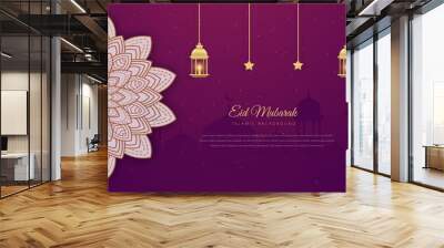 Crescent Islamic with mosque for Ramadan Kareem and eid mubarak. Golden Half Moon pattern,mandala background.vector illustration Wall mural