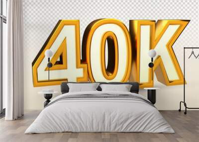 Golden 40K isolated on png background. 40K 3d. Thank you for 40K followers 3D gold. 3D rendering Wall mural