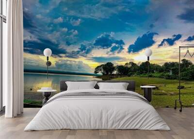 sunset over lake Wall mural