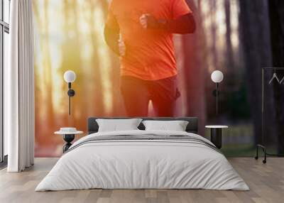 Man running in the park at sunset Wall mural