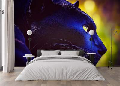 Black panther head, wild African cat with yellow eyes, protected species in danger Wall mural