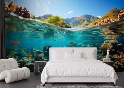 Breathtaking underwater exploration in Fiji featuring coral, fish and clear tropical waters. Wall mural