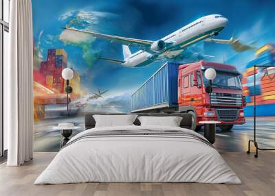 depiction of dynamic movement in present-day diverse transportation methods. Wall mural