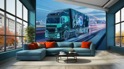 Smart transportation concept with semi-truck and holographic display Wall mural