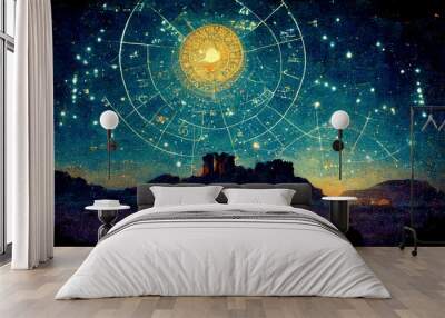 Starry and bright zodiac in the desert sky with a vintage and romantic style, leaving room for the dreams of life Wall mural