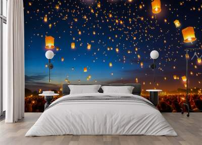 Yi Peng Lantern Festival under Chiang Mai's night sky. Wall mural