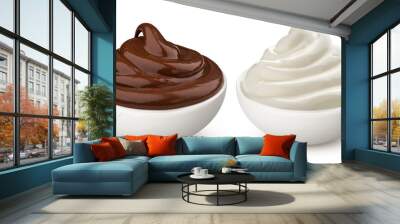 Bowl of chocolate and milk vanilla cream isolated on white background Wall mural